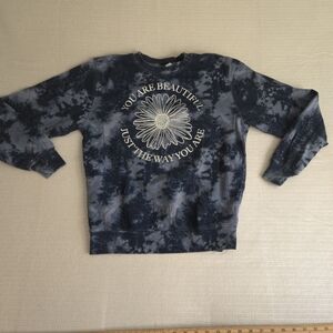 Mighty Fine Women's Blue Tie Dye Pull Over Sweater Medium 'You Are Beautiful'
